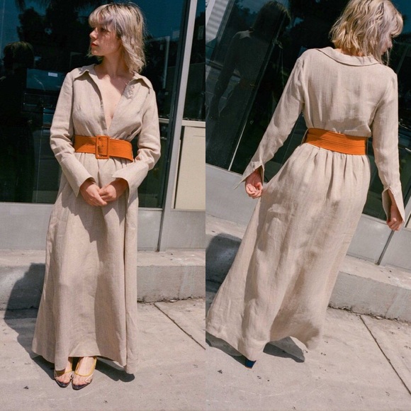 Paris Georgia Beige Linen Larry Dress Size Small - Picture 2 of 11